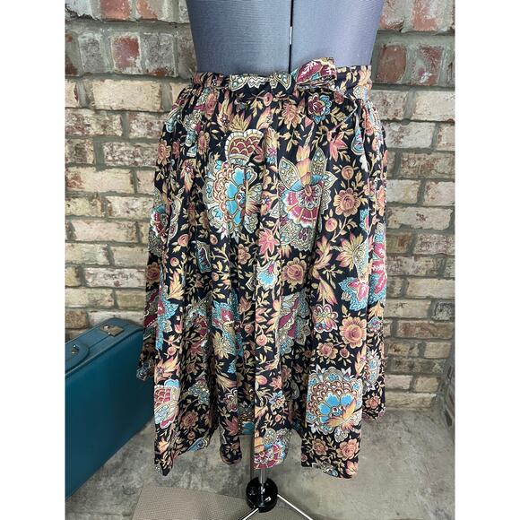 skirt midi floral black blue brown - Picture 4 of 9